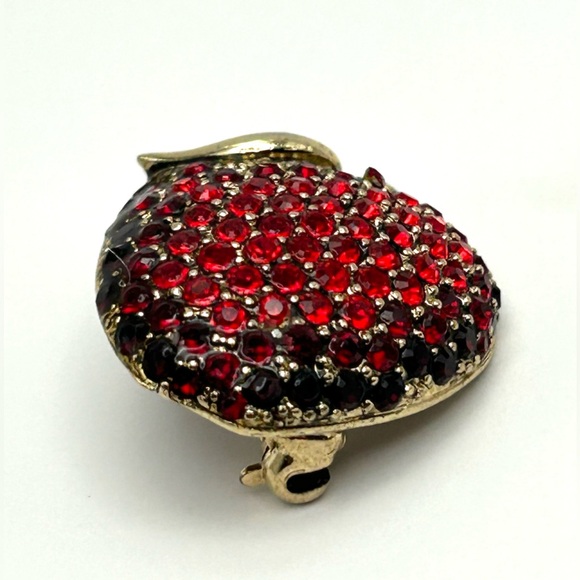 Vintage Monet Red Rhinestone Antique Gold Apple Pin Brooch Teachers Gift - Picture 4 of 15